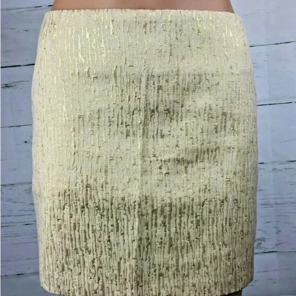 BCX Mini Cream Gold Brocade Skirt